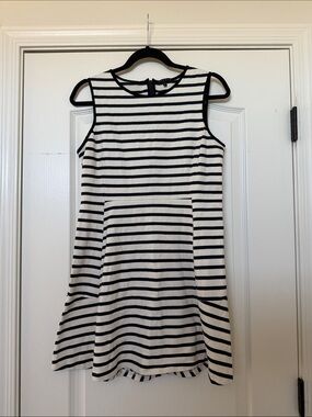 Theory 100% Cotton Black and White Striped Sleeveless Mini Dress